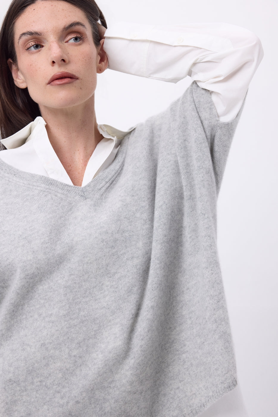 Pull Oversize Col V Sans Manche Ona - Gris Clair - Femme