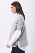 Pull Oversize Col V Sans Manche Ona - Gris Clair - Femme
