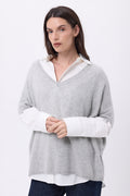 Pull Oversize Col V Sans Manche Ona - Gris Clair - Femme