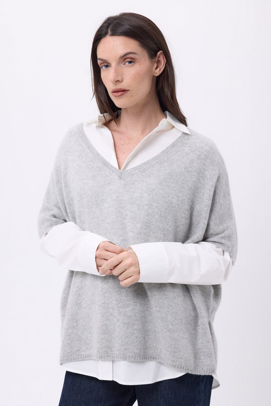 Pull Oversize Col V Sans Manche Ona - Gris Clair - Femme