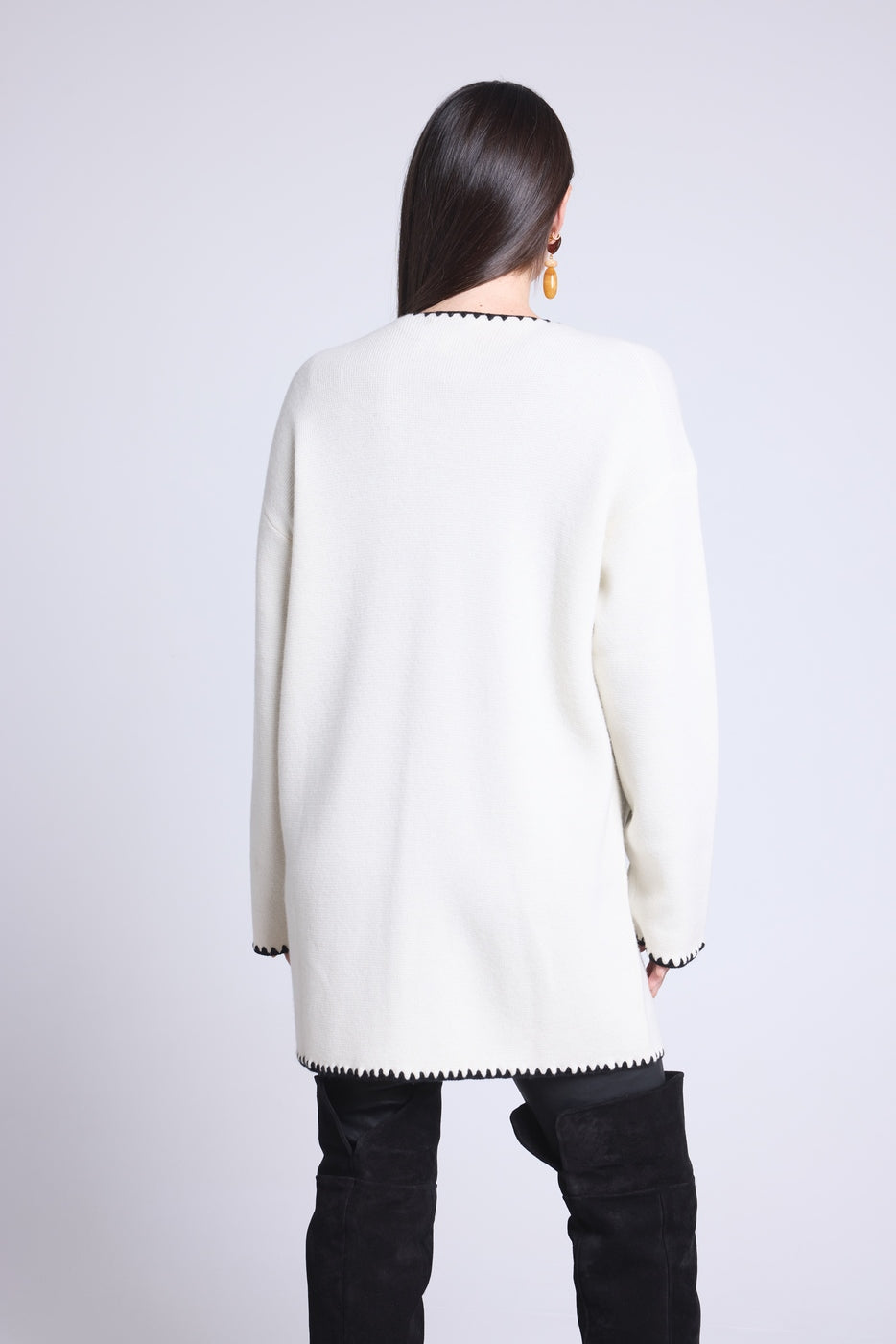 Chaqueta recta bordada Onice - Blanco negro - Mujer