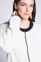 Chaqueta recta bordada Onice - Blanco negro - Mujer