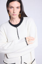 Chaqueta recta bordada Onice - Blanco negro - Mujer