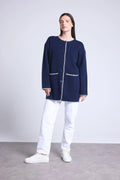 Chaqueta recta bordada Onice - Azul marino y blanco - Mujer