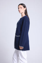 Chaqueta recta bordada Onice - Azul marino y blanco - Mujer