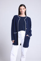 Chaqueta recta bordada Onice - Azul marino y blanco - Mujer