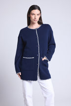 Chaqueta recta bordada Onice - Azul marino y blanco - Mujer