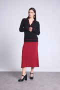 Jersey Opale de cuello polo - Negro y rojo - Mujer