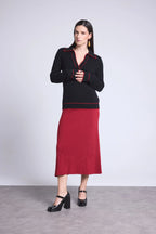 Jersey Opale de cuello polo - Negro y rojo - Mujer