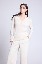 Pull Col Polo Opale - Blanc Et Dore - Femme