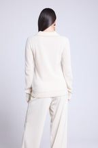 Pull Col Polo Opale - Blanc Et Dore - Femme
