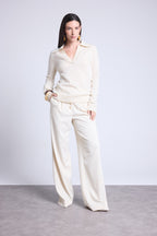 Pull Col Polo Opale - Blanc Et Dore - Femme