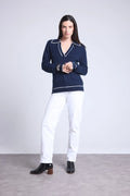 Pull Col Polo Opale - Bleu Marine Et Blanc - Femme