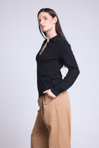 Pull Col Polo Opale - Noir - Femme