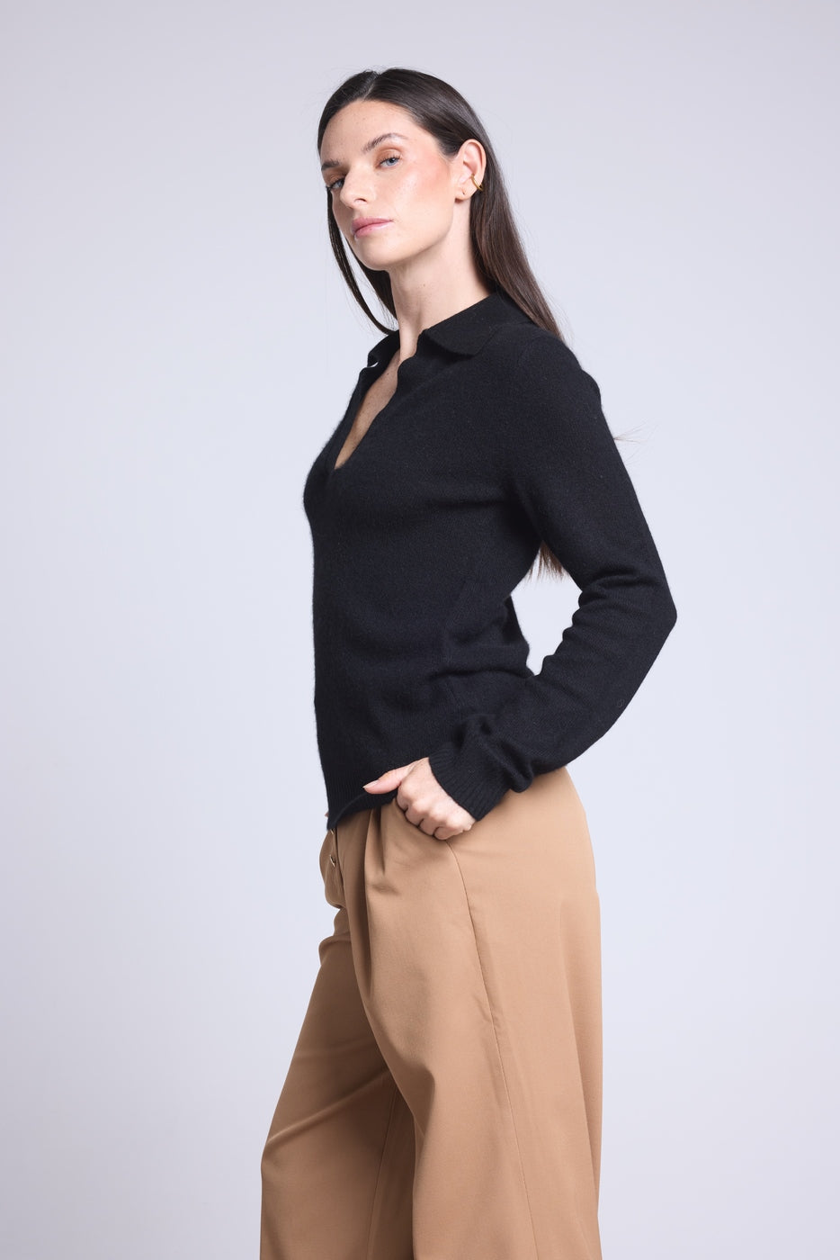 Pull Col Polo Opale - Noir - Femme