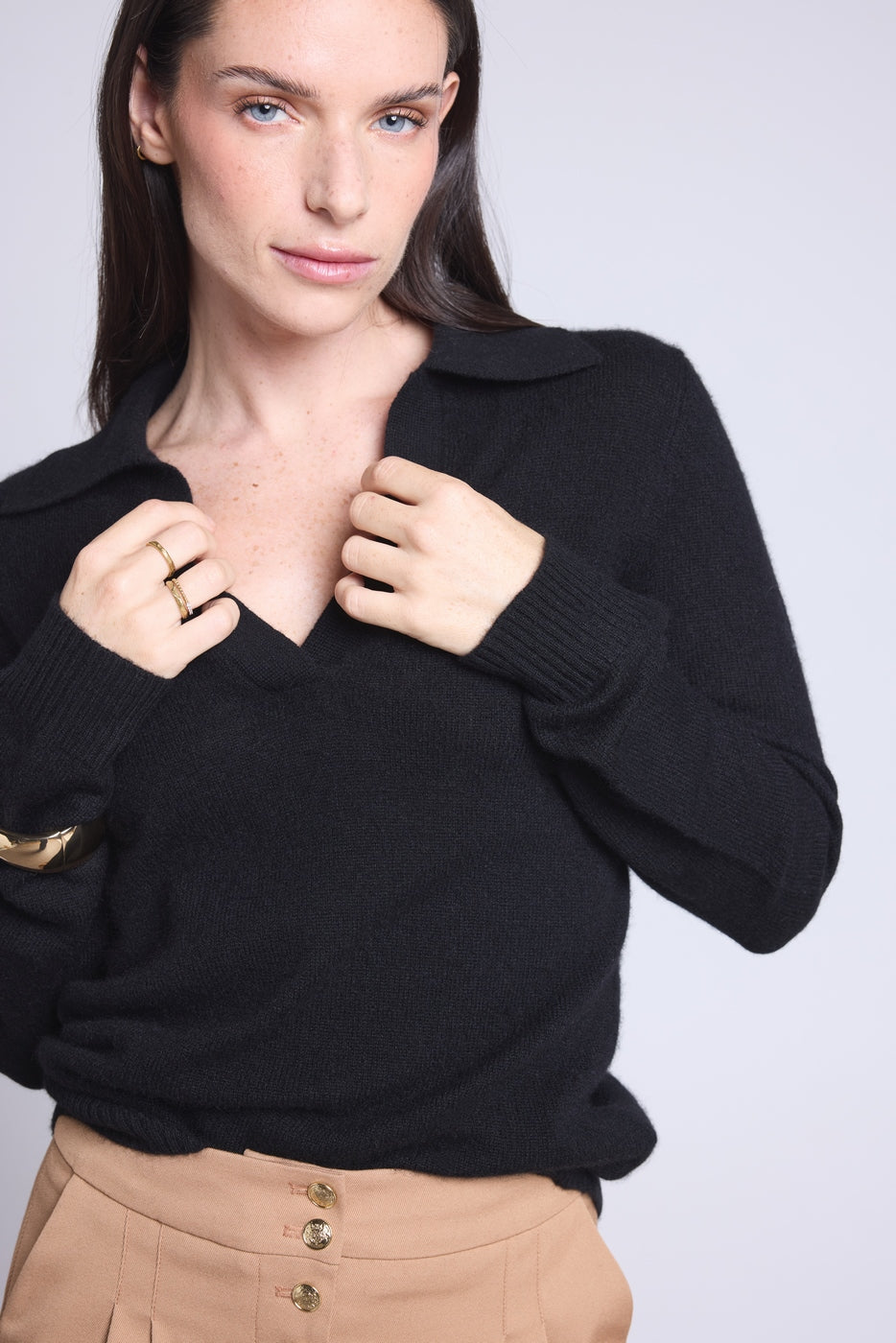 Pull Col Polo Opale - Noir - Femme