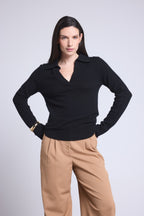 Pull Col Polo Opale - Noir - Femme