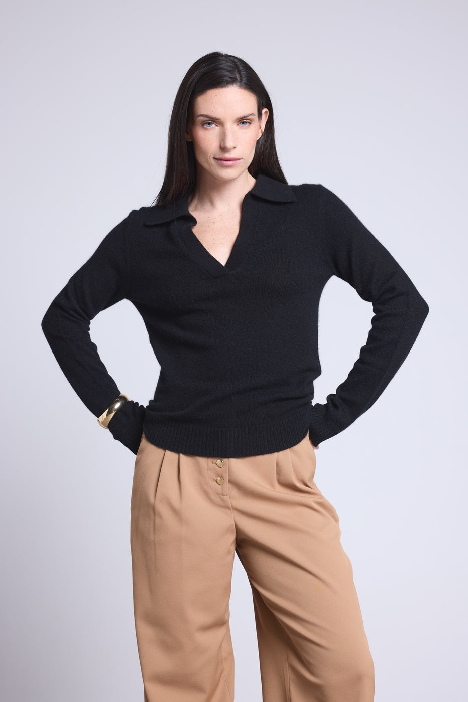 Pull Col Polo Opale - Noir - Femme