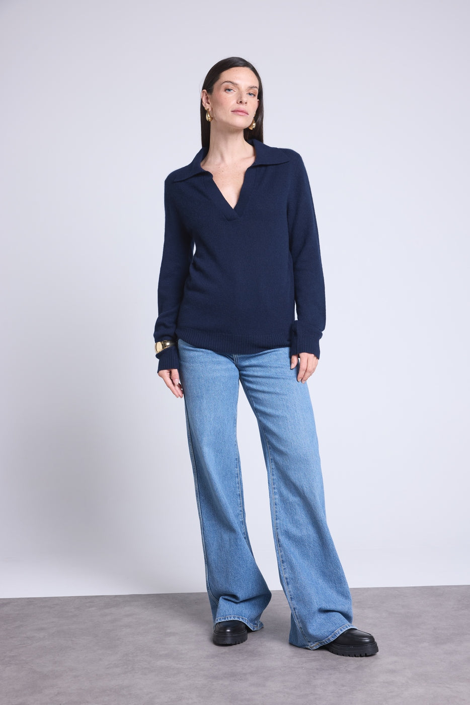 Jersey de cuello polo Ópalo - Azul marino - Mujer