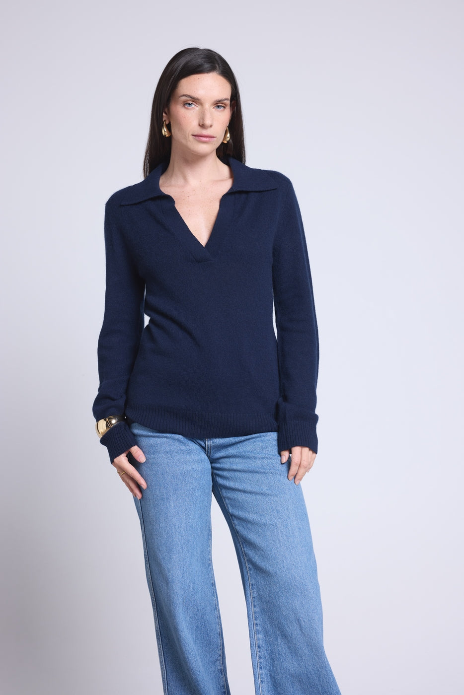 Jersey de cuello polo Ópalo - Azul marino - Mujer