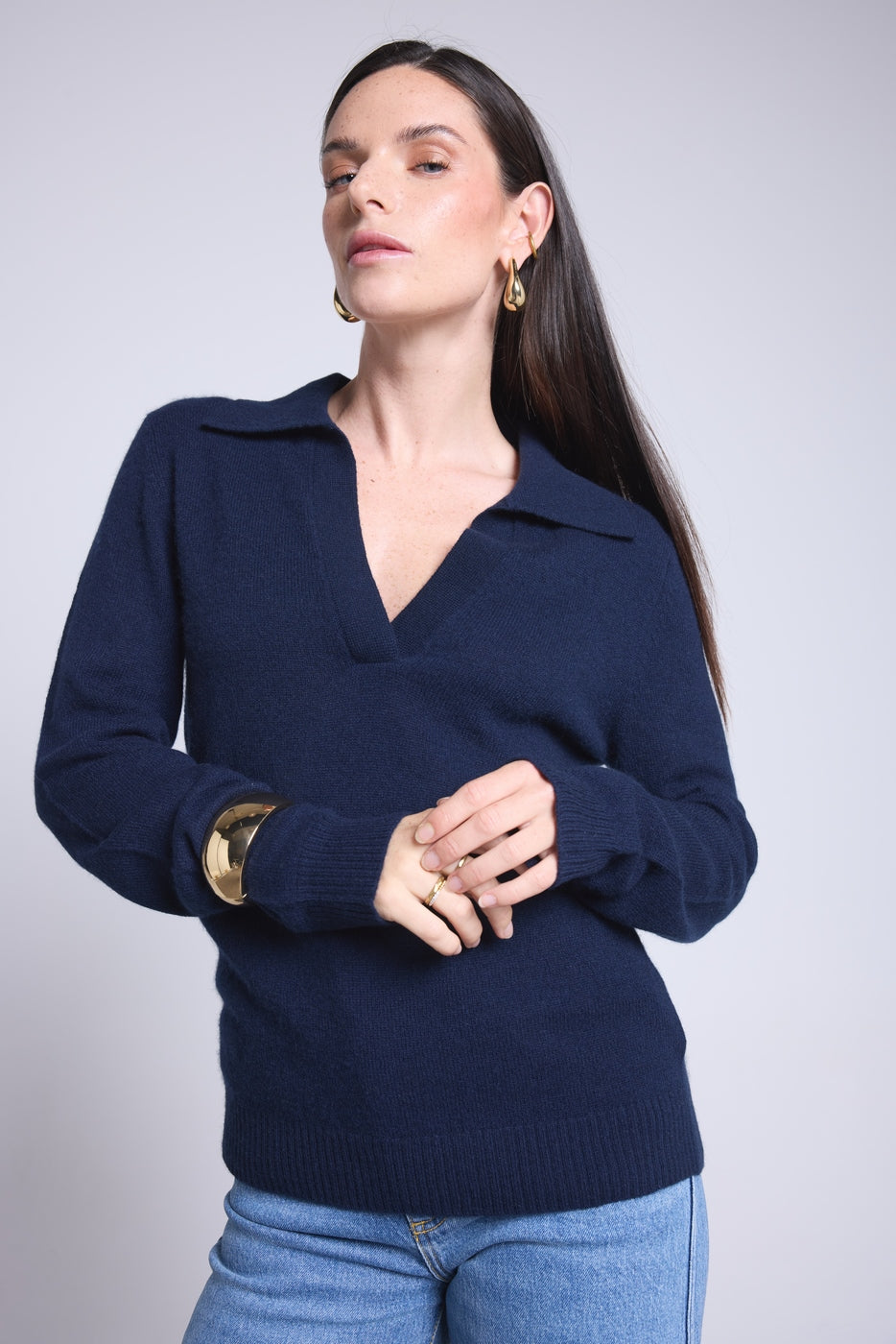 Jersey de cuello polo Ópalo - Azul marino - Mujer