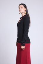 Jersey Opale de cuello polo - Negro y rojo - Mujer