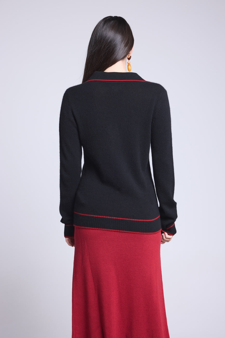 Jersey Opale de cuello polo - Negro y rojo - Mujer