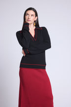 Jersey Opale de cuello polo - Negro y rojo - Mujer