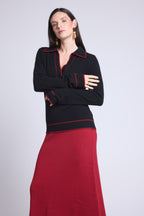 Jersey Opale de cuello polo - Negro y rojo - Mujer