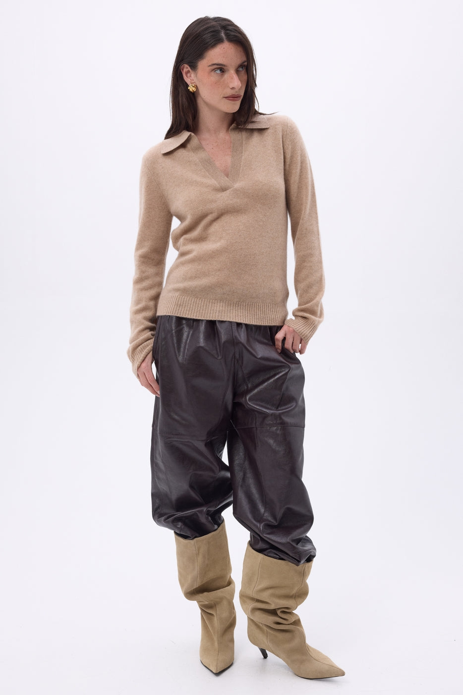 Pull Col Polo Opale - Beige Creme - Femme