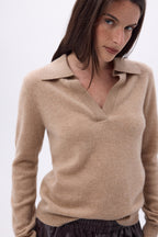 Pull Col Polo Opale - Beige Creme - Femme