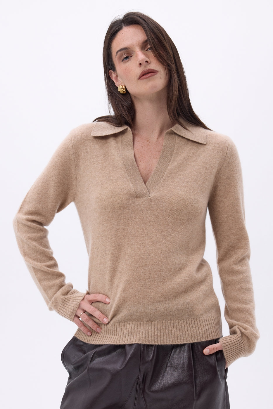 Pull Col Polo Opale - Beige Creme - Femme
