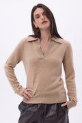 Pull Col Polo Opale - Beige Creme - Femme