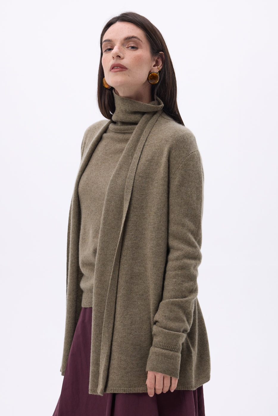 Ophelia Tube Cardigan - Mottled Khaki - Women