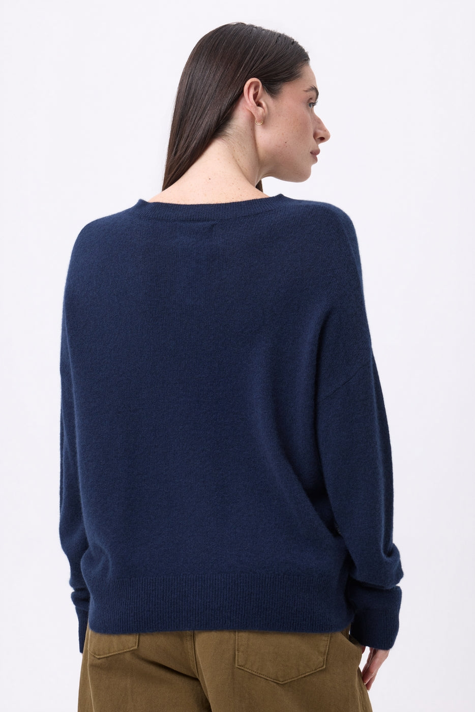 Jersey de cuello redondo con botones laterales dorados Ora - Azul marino - Mujer