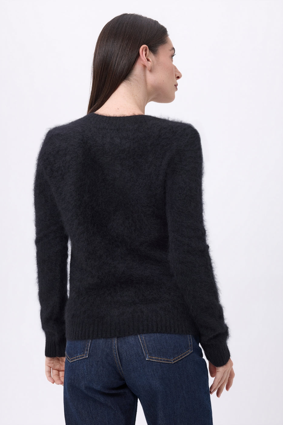 Pull Col V – Cachemire Brossé Orion - Noir - Femme