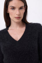 Pull Col V – Cachemire Brossé Orion - Noir - Femme