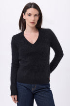 Pull Col V – Cachemire Brossé Orion - Noir - Femme