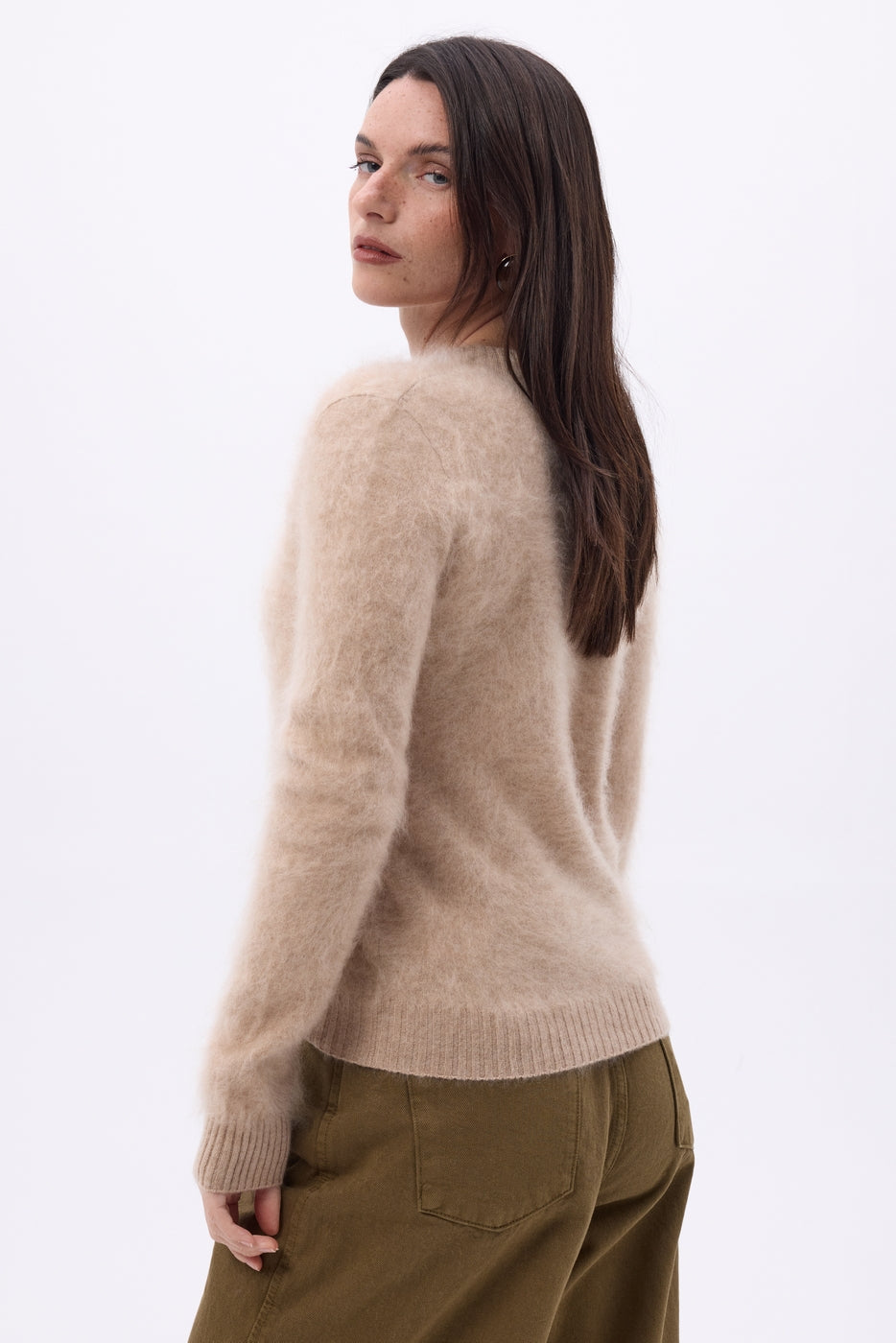 Pull Col V – Cachemire Brossé Orion - Beige Creme - Femme