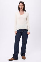 Jersey de cuello en V – Cachemira cepillada Orion - Ecoblanco - Mujer