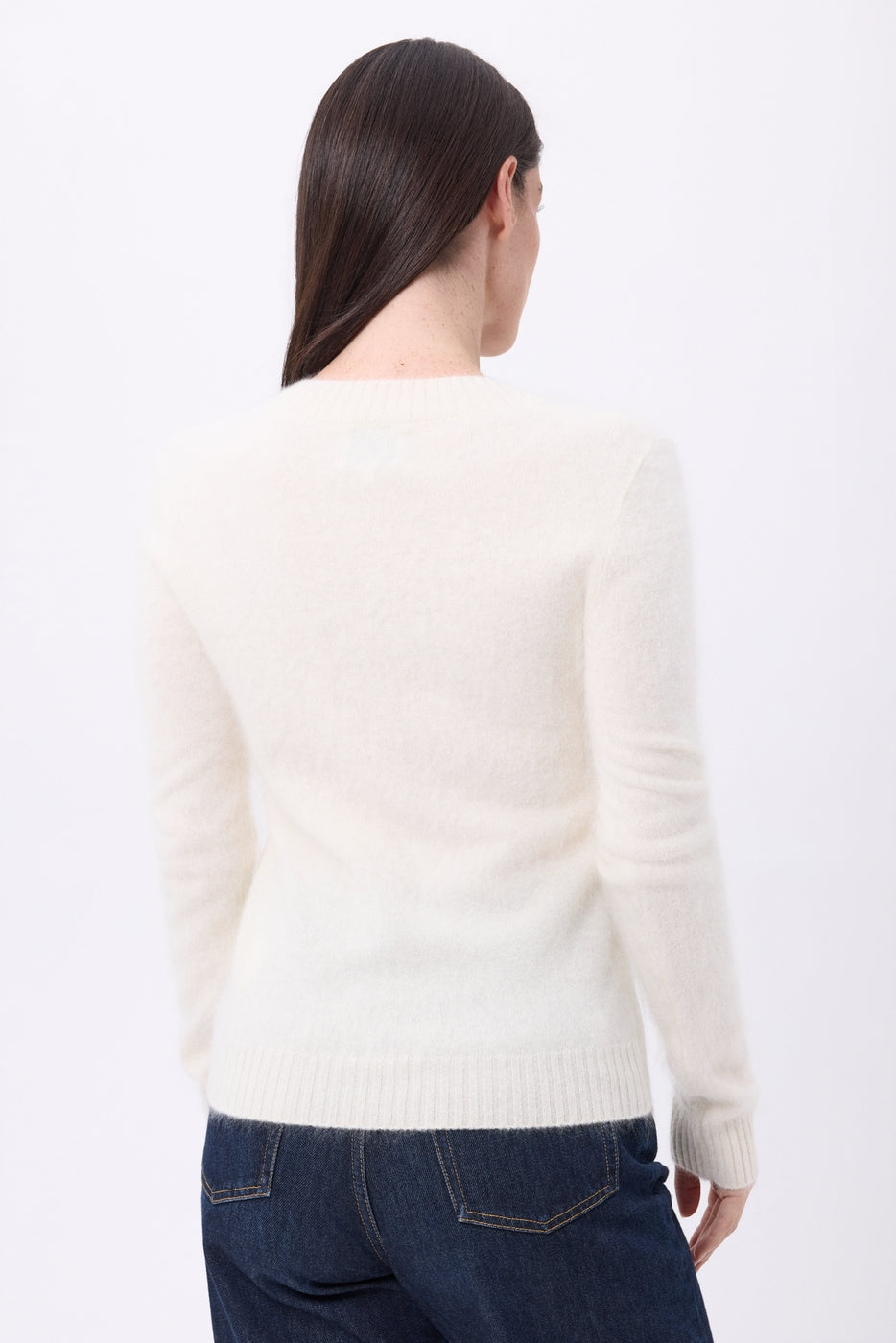 Jersey de cuello en V – Cachemira cepillada Orion - Ecoblanco - Mujer