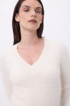 Jersey de cuello en V – Cachemira cepillada Orion - Ecoblanco - Mujer