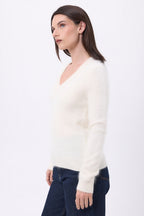 Jersey de cuello en V – Cachemira cepillada Orion - Ecoblanco - Mujer