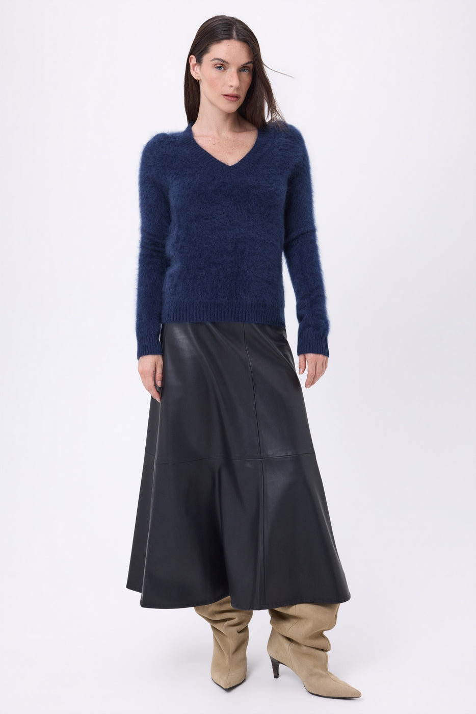 Pull Col V – Cachemire Brossé Orion - Bleu Marine - Femme