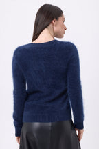 Pull Col V – Cachemire Brossé Orion - Bleu Marine - Femme