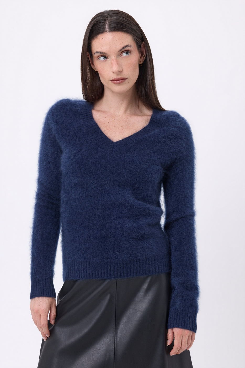 Pull Col V – Cachemire Brossé Orion - Bleu Marine - Femme