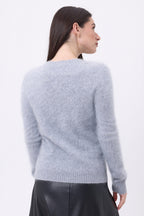 Pull Col V – Cachemire Brossé Orion - Gris Clair - Femme