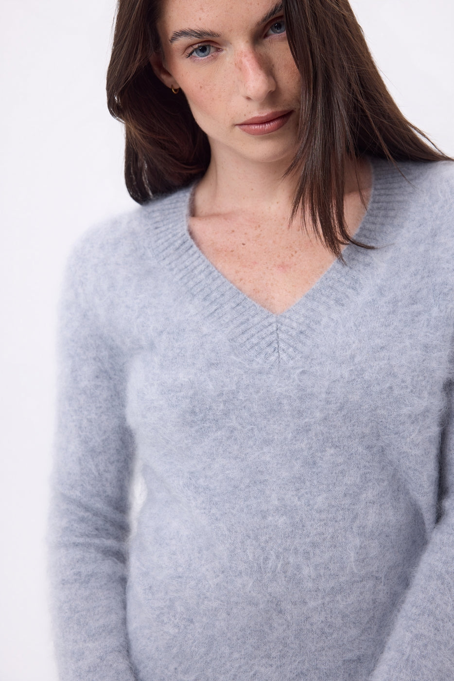 Pull Col V – Cachemire Brossé Orion - Gris Clair - Femme
