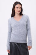 Pull Col V – Cachemire Brossé Orion - Gris Clair - Femme