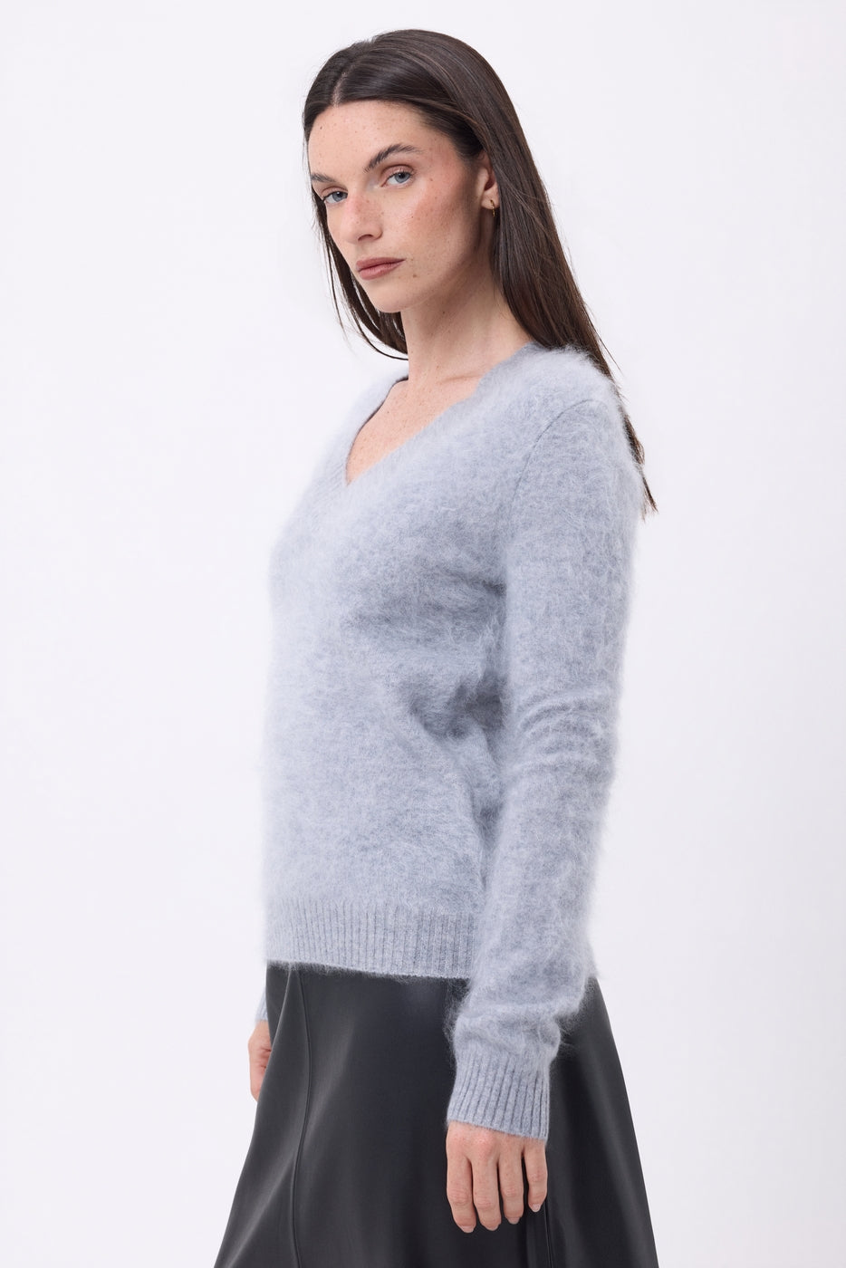 Pull Col V – Cachemire Brossé Orion - Gris Clair - Femme